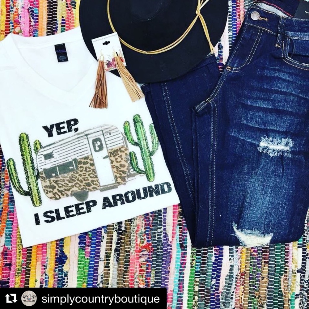 I sleep around V neck T-shirt. NEW